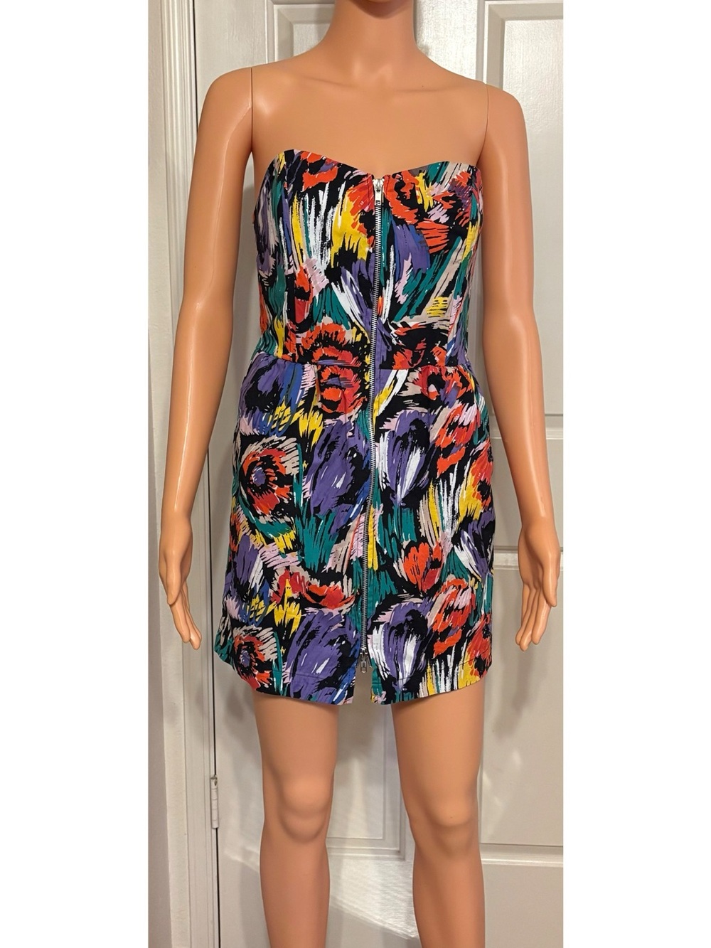Strapless Abstract Floral Mini Dress in Multicolor